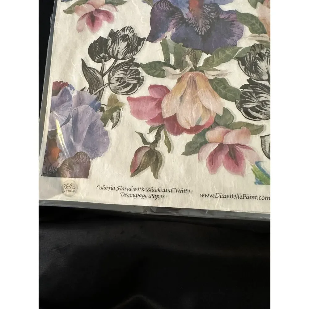 New Sealed Belles & Whistles Colorful Floral Decoupage Rice Paper 11.81”x12.6”